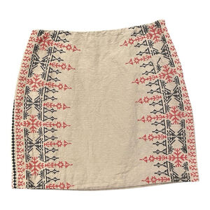 Ann Taylor Loft Womens 6 Aztec Embroidered Skirt Pencil Linen Cotton Blend Lined